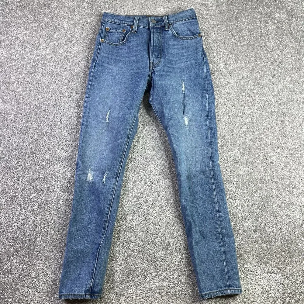 Levi’s 501 Jeans Women’s 24X26 Blue Skinny Mid-Rise Medium Wash Button Fly - Picture 3 of 14